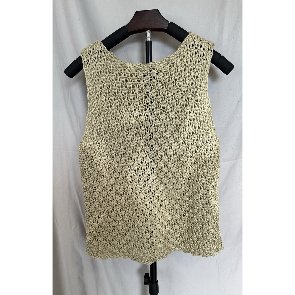Vintage Victor Alfaro Made in Italy Open Knit Crochet Tank Top Beige Y2K Small